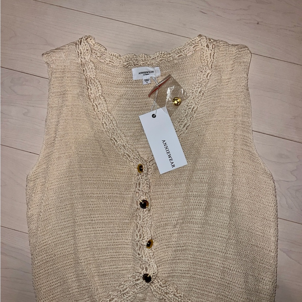 Annie Cream Knit Vest with Crochet Detail